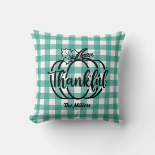 Green White Plaid Thanksgiving Cosy Rustic Fall Cushion