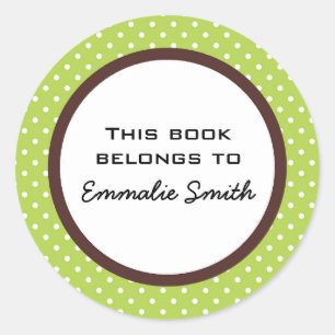 Green White Polka Dot and Brown Book Name Sticker