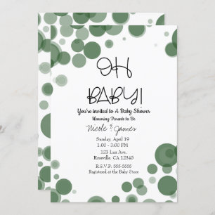 Green & White Polka Dot Bubbles OH BABY Shower Invitation