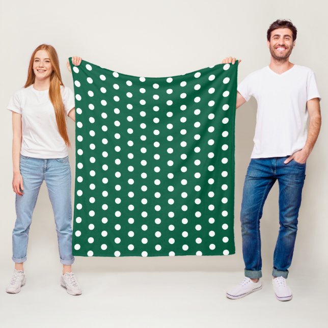 GREEN WHITE POLKA DOT CUSTOMIZED STYLISH SIMPLE FLEECE BLANKET (In Situ)