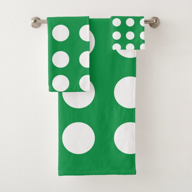Green White Polka Dot Girly Chic Bath Towel Set (Insitu)