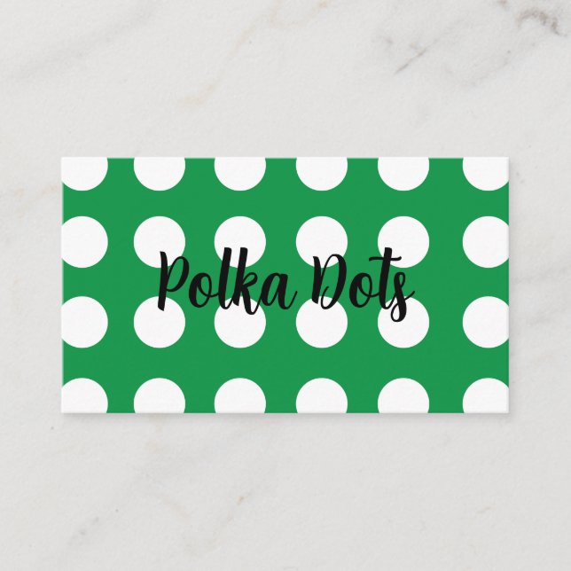 Green White Polka Dot Vintage Retro Business Card (Front)