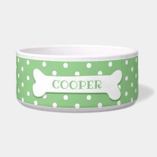 Green White Polka Dots Dog Bone Pets Name Dog