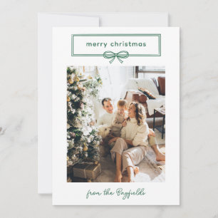Green White Pretty Bow Photo Merry Christmas Holiday Card