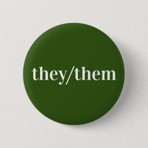 Green White Pronoun Button They/Them