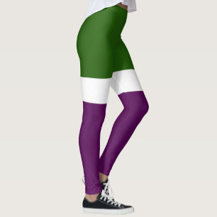 Green White Purple Plain Colour Block Design Leggings