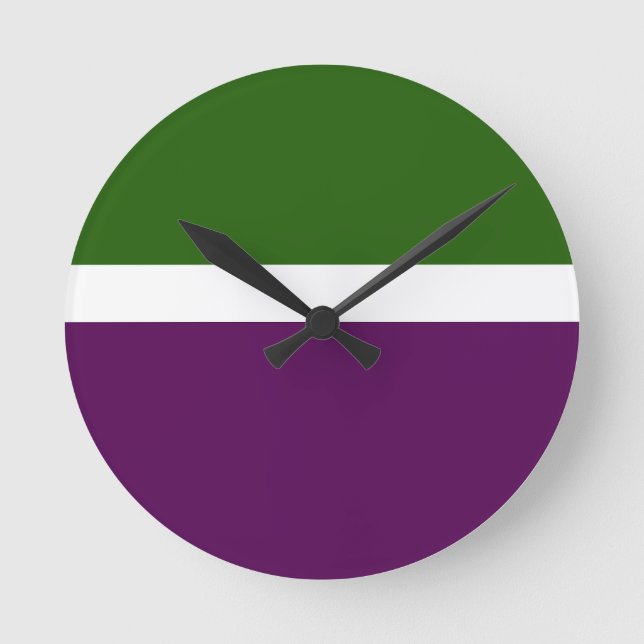 Green White Purple Plain Colour Block Design  Round Clock (Front)