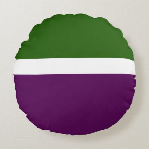 Green White Purple Plain Colour Block Design  Round Cushion