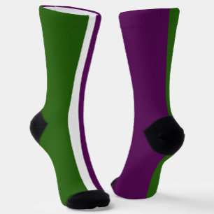 Green White Purple Plain Colour Block Design  Socks