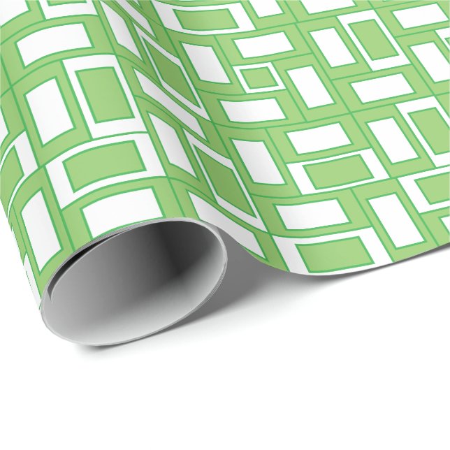 Green White Rectangles Geometric  Wrapping Paper (Roll Corner)
