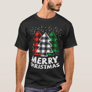 Green White Red Buffalo Plaid Merry Christmas Tree T-Shirt