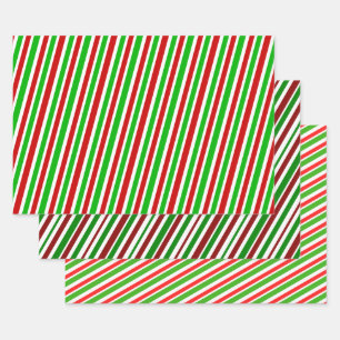 Green, White, Red Christmas-Style Striped Patterns Wrapping Paper Sheet
