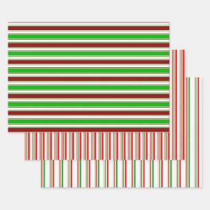 Green, White, Red Christmas Style Stripes Patterns Wrapping Paper Sheet