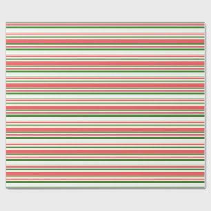 Green, White, Red Christmas Themed Lined Pattern Wrapping Paper