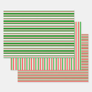Green, White, Red Colored Christmas Themed Lines Wrapping Paper Sheet