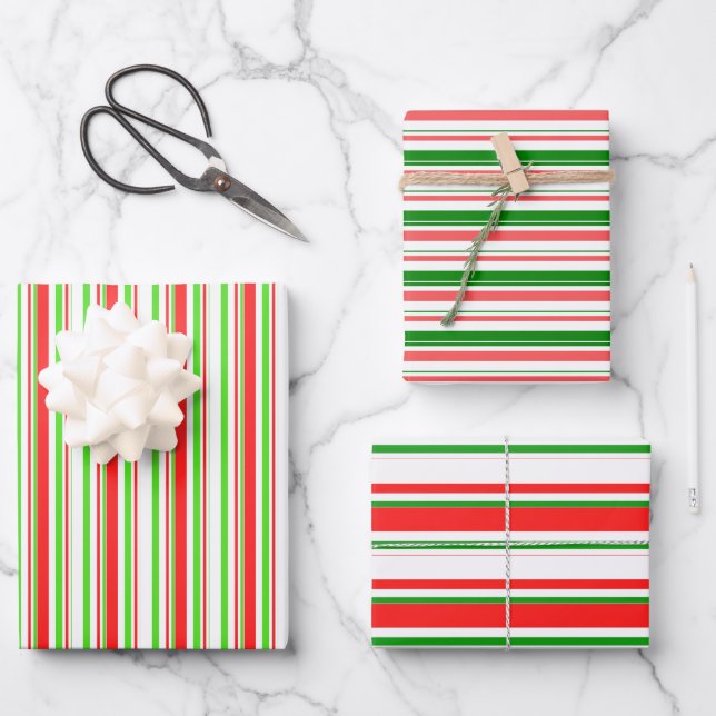 Green, White, Red Coloured Christmas Style Pattern Wrapping Paper Sheet (Front)