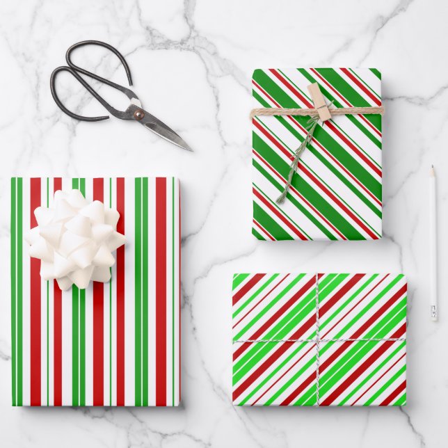 Green, White, Red Coloured Christmas Style Pattern Wrapping Paper Sheet (Front)