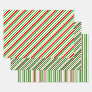 Green, White, Red Coloured Christmas-Style Stripes Wrapping Paper Sheet