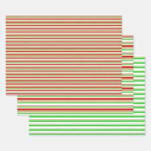 Green, White, Red Coloured Christmas Style Stripes Wrapping Paper Sheet