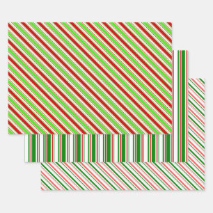 Green, White, Red Coloured Christmas Themed Lines Wrapping Paper Sheet