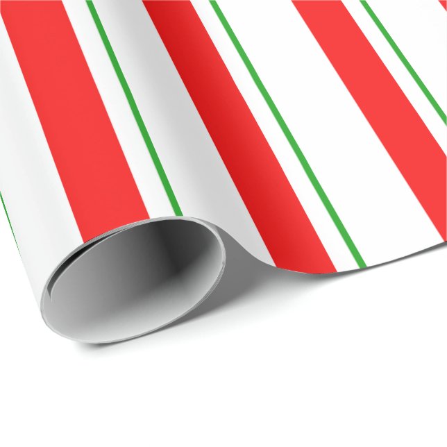 Green, White, Red Coloured Stripes Pattern Wrapping Paper (Roll Corner)