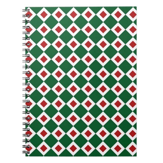 Green, White, Red Diamond Pattern Notebook (Front)