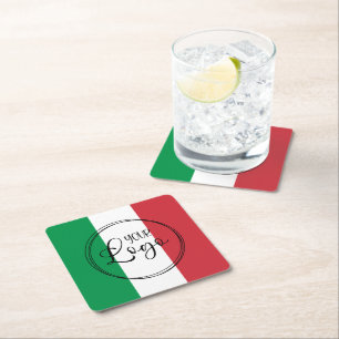 Green White Red Italian Colours Logo Square Paper Coaster