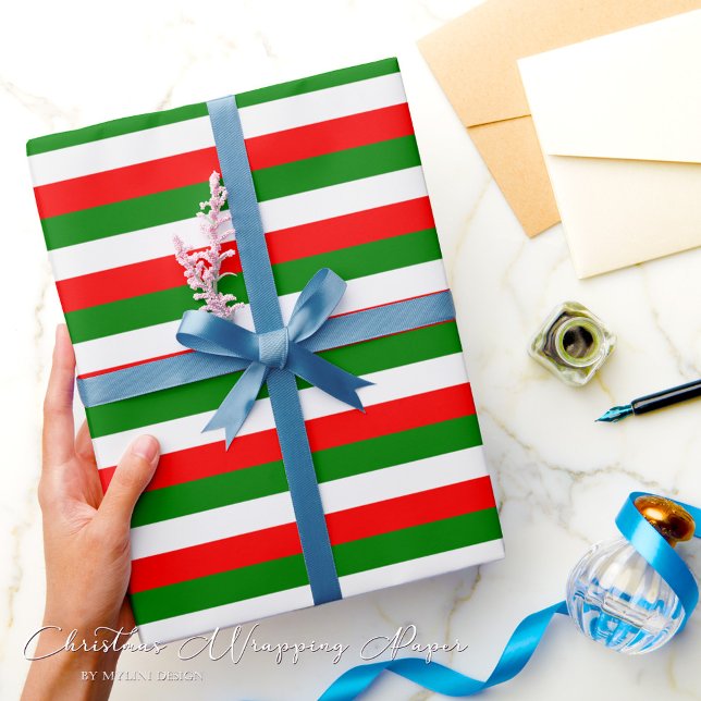 Green White Red Stripes Christmas Wrapping Paper (Creator Uploaded)