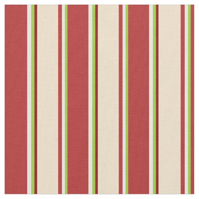 Green, White, Red, Tan & Maroon Coloured Lines Fabric (Close Up)