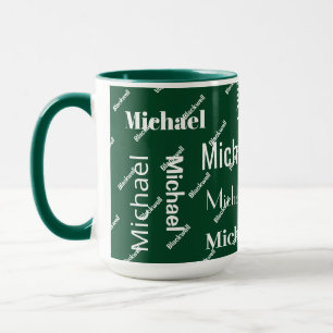 Green & White Repeating First & Last Name Monogram Mug