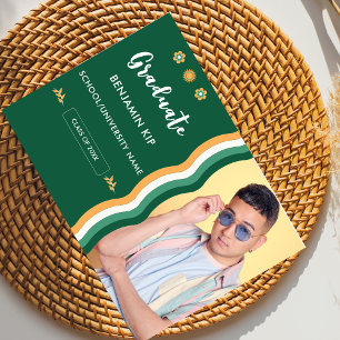Green White Retro Personalised graduation Party Invitation