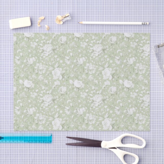 Green White Romantic Floral Bridal Shower Tissue Paper (Craft)