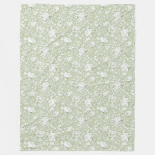 Green White Romantic Floral Fleece Blanket