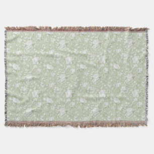 Green White Romantic Floral Throw Blanket