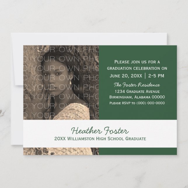 Green/White School Colour Blocks Grad Invite (Front)