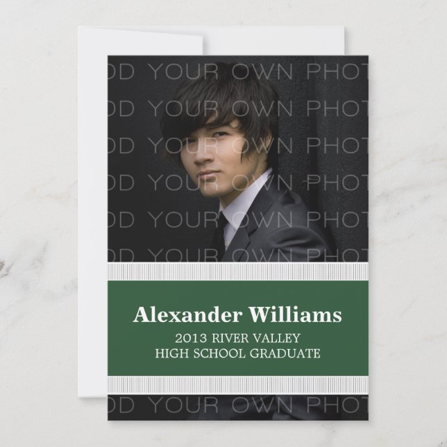 Green/White School Colour Stripes Grad Invite (Front)