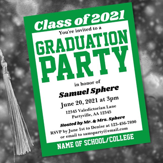 Green White School Colours Graduation Invitation (Creator Uploaded)