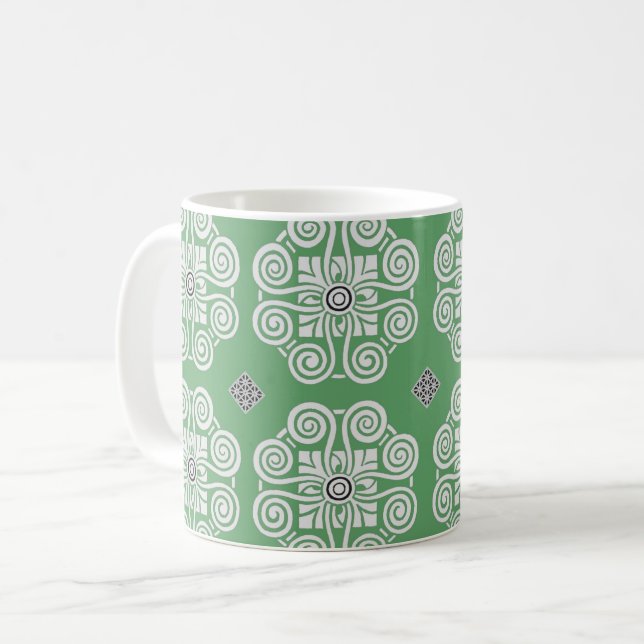 Green & White Scroll Medallion Mug (Front Left)