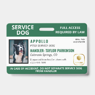Green White Service Dog Logo & Photo ID Badge
