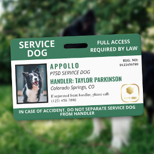 Green White Service Dog Logo & Photo ID Badge