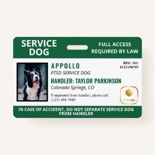 Green White Service Dog Logo & Photo ID ID Badge