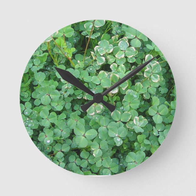 Green White Shamrocks Wall Clock (Front)