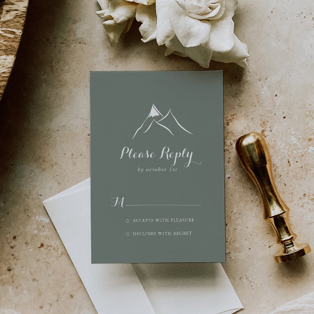 Green White Silhouette Mountain RSVP Card (Creator Uploaded)