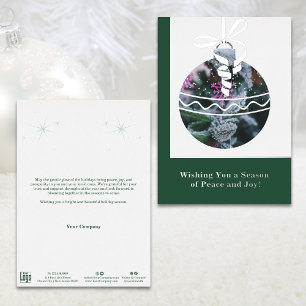 Green & White Silver Foil Business Holiday Card