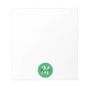Green & White Simple Monogram Classic Trendy Notep Notepad