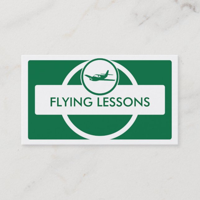 Green white small plane flying pilot business card (Front)