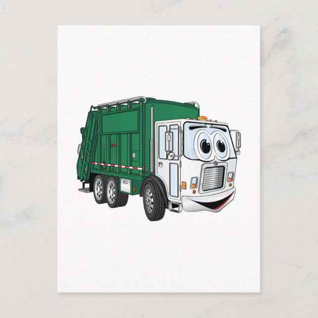 Green White Smiling Garbage Truck Cartoon Postcard (Front)