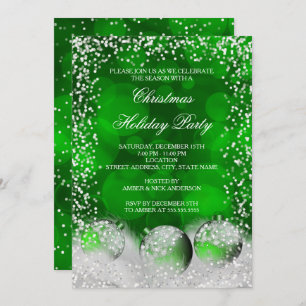 Green White Snow Bauble Christmas Holiday Party Invitation