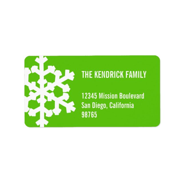 Green white snow flake modern chic return address label (Front)