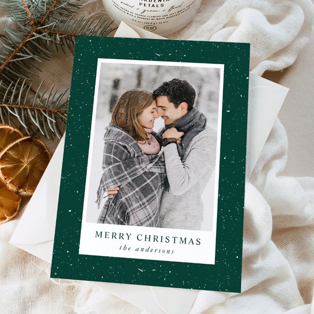 Green & White Snow Flurries Holiday Photo Card (Creator Uploaded)